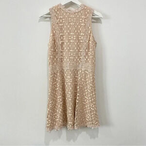 JOA Fitted M Neutral Lace Overlay Formal Midi Dress -  Sleeveless Beige NWT
